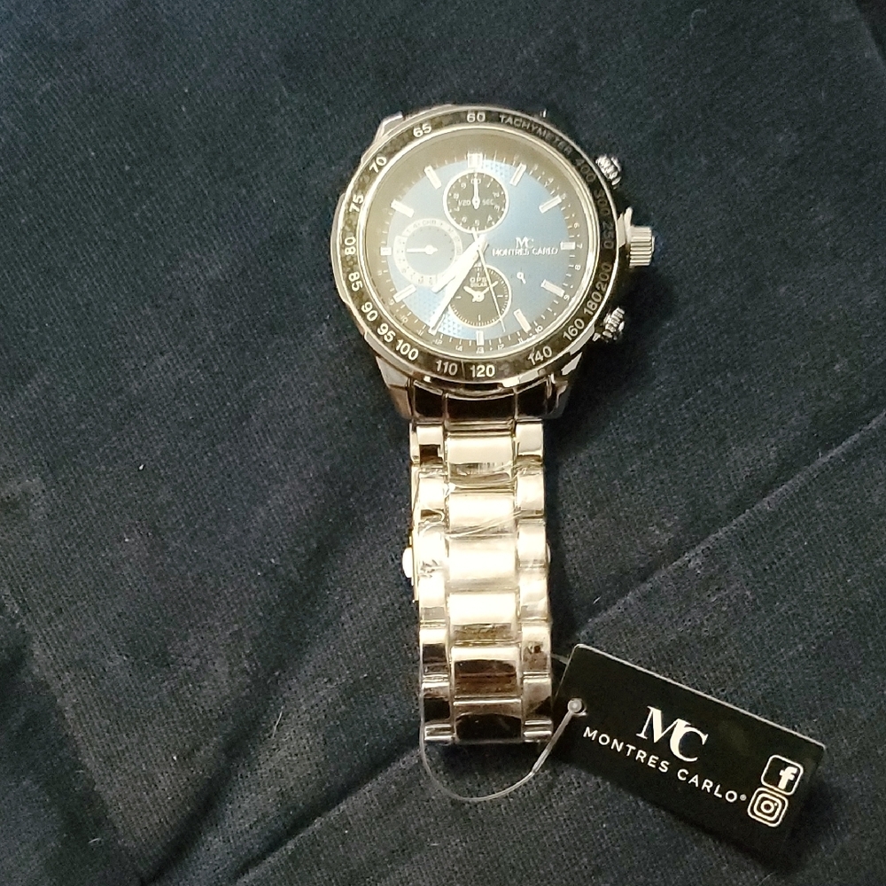 Blue Dial Men's Stainless Steel Tachymeter Watch - Picture 2 of 4